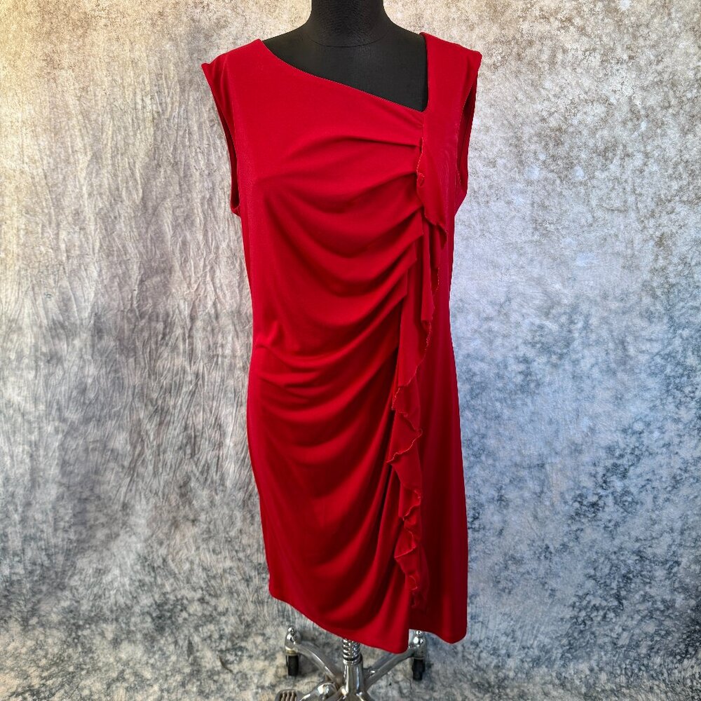 Travel by Tribal Red Sleeveless Ruched Ruffles Dress - Large